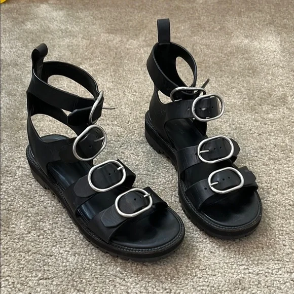 All Saints Leather Gladiator Buckle Sandals - Picture 2 of 5